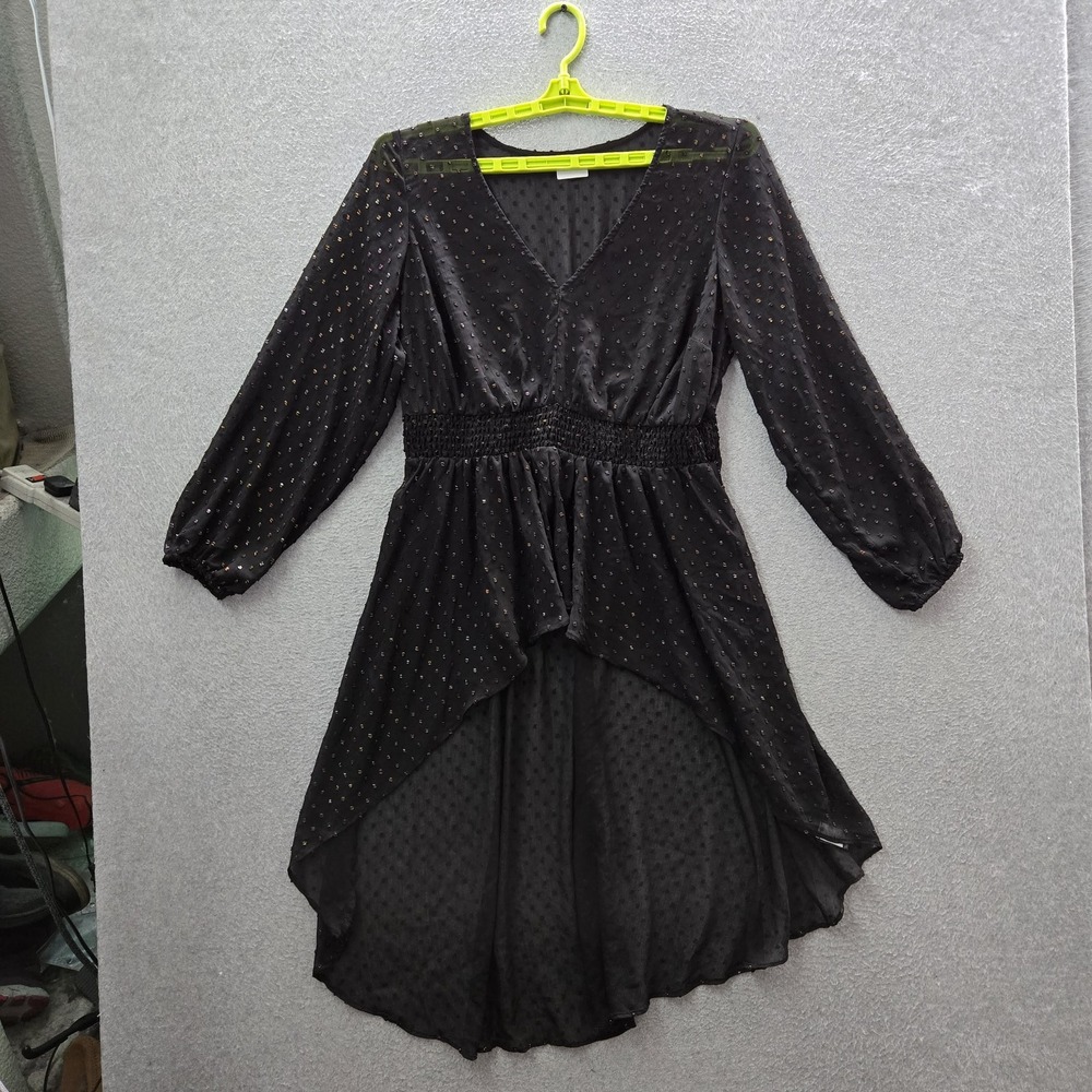 Torrid Women Dress 0 Black Polka Dot Fairy Grunge Witchy Chiffon High Low Hem
